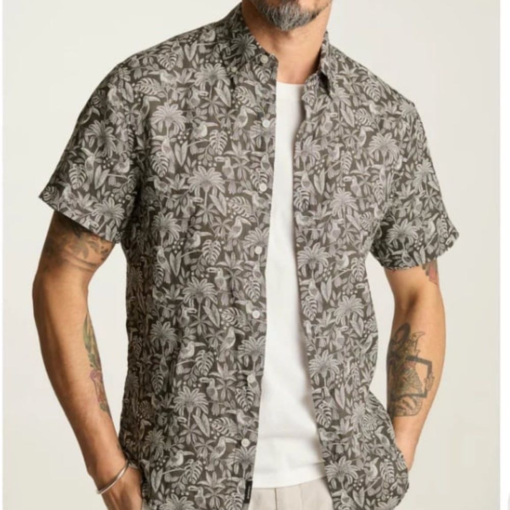 BONOBOS Resort Riviera Palms Gray/White Linen Short Sleeve Men’s Shirt Sz XL